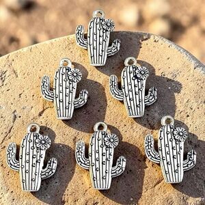6pcs Beads for Jewelry #3655 Silver Metal Cactus Charms - 6 sets left
